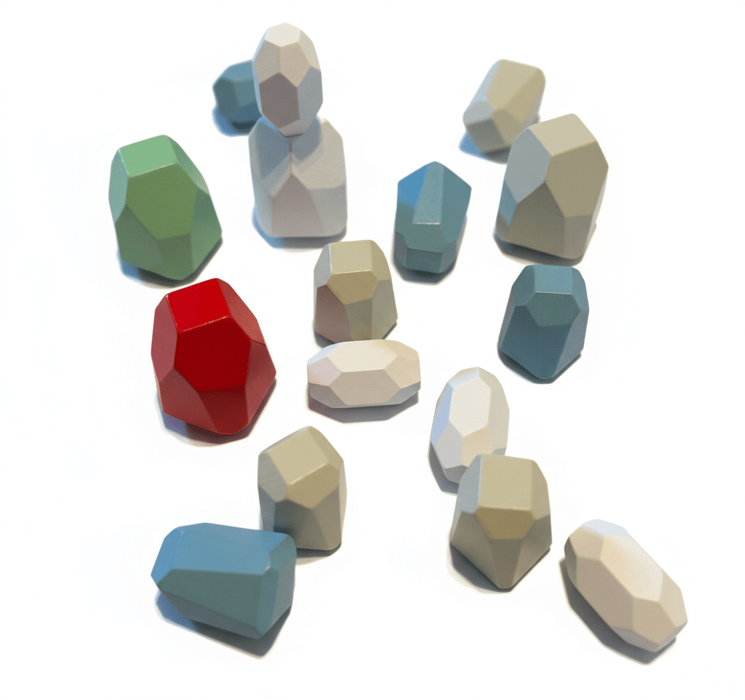 16 farbige Holz Stapelsteine - Kinder Balanciersteine für motorische Entwicklung - Rabadu