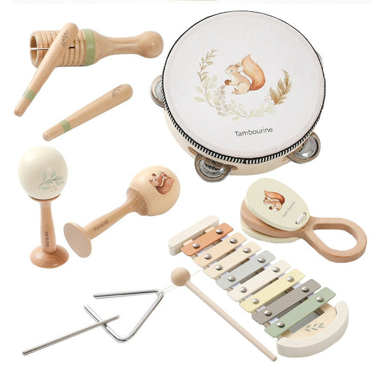 Beliebtes Montessori Holz-Musikinstrument-Set „Eichhörnchen“ – Musikspielzeug für Babys & Kinder | Verschiedene Instrumente, CE-zertifiziert