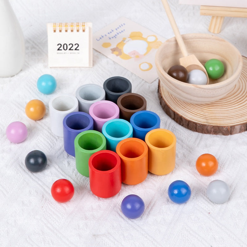 Montessori Holz-Ball-Zuordnungsspiel mit 12 Farben – Puzzle für Farberkennung & frühkindliche Bildung