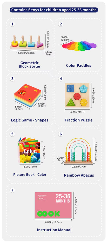 Montessori Educational Box, 25-36 Monate, 6-in-1, Lernspielzeug für Kleinkinder