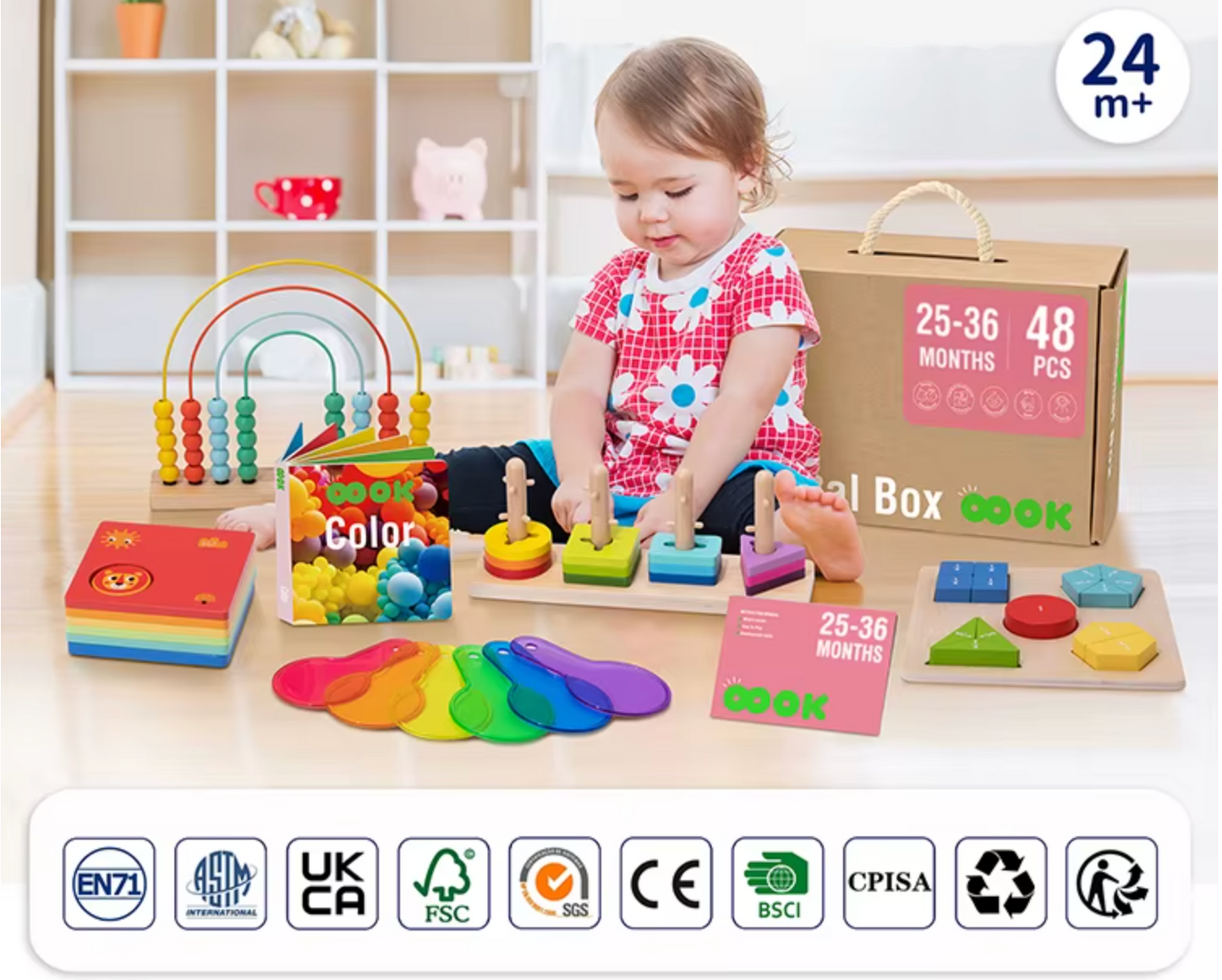 Montessori Educational Box, 25-36 Monate, 6-in-1, Lernspielzeug für Kleinkinder