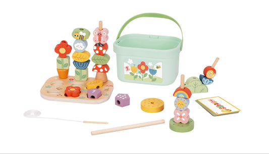 Montessori Holz Wald Steck- Einfädeln und Stapel Set mit Tierfiguren - Lern- & Motorikspielzeug für Kinder