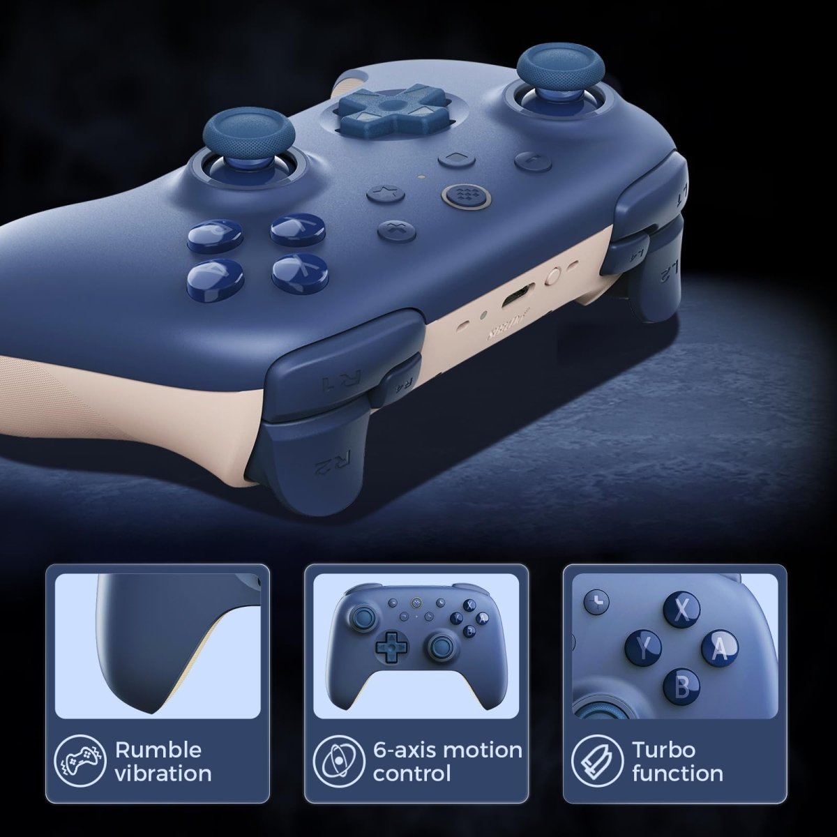 AKNES 8Bitdo Ultimate 2C Bluetooth Controller for Switch 2 / Switch, Hall Effect Joysticks, Non - Linear Digital Triggers, Remappable L4/R4 Bumpers, 6 - axis Motion Control - Dark Blue - Rabadu