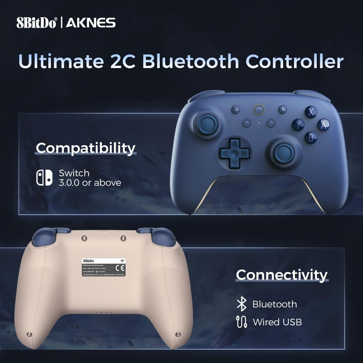 AKNES 8Bitdo Ultimate 2C Bluetooth Controller for Switch 2 / Switch, Hall Effect Joysticks, Non - Linear Digital Triggers, Remappable L4/R4 Bumpers, 6 - axis Motion Control - Dark Blue - Rabadu