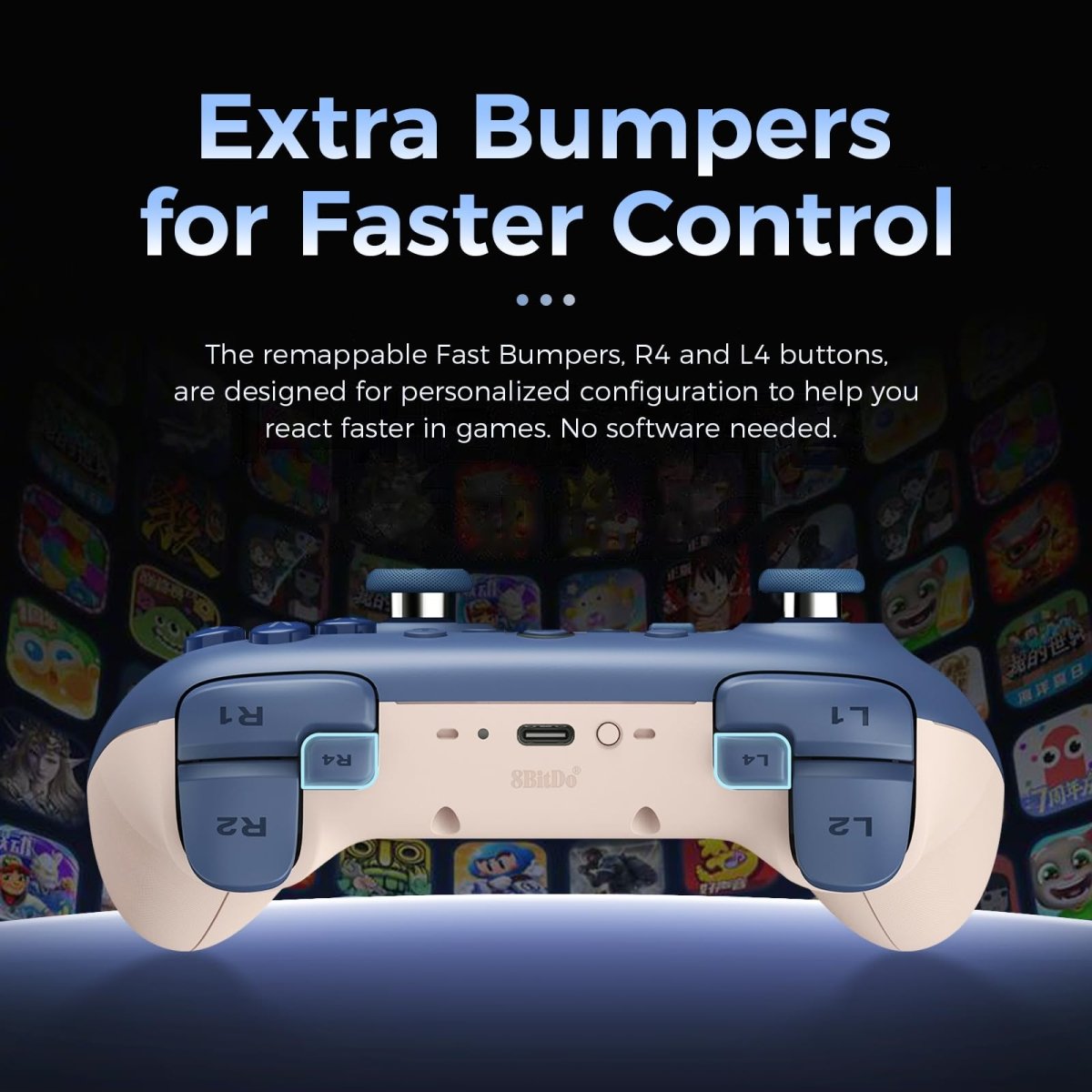 AKNES 8Bitdo Ultimate 2C Bluetooth Controller for Switch 2 / Switch, Hall Effect Joysticks, Non - Linear Digital Triggers, Remappable L4/R4 Bumpers, 6 - axis Motion Control - Dark Blue - Rabadu