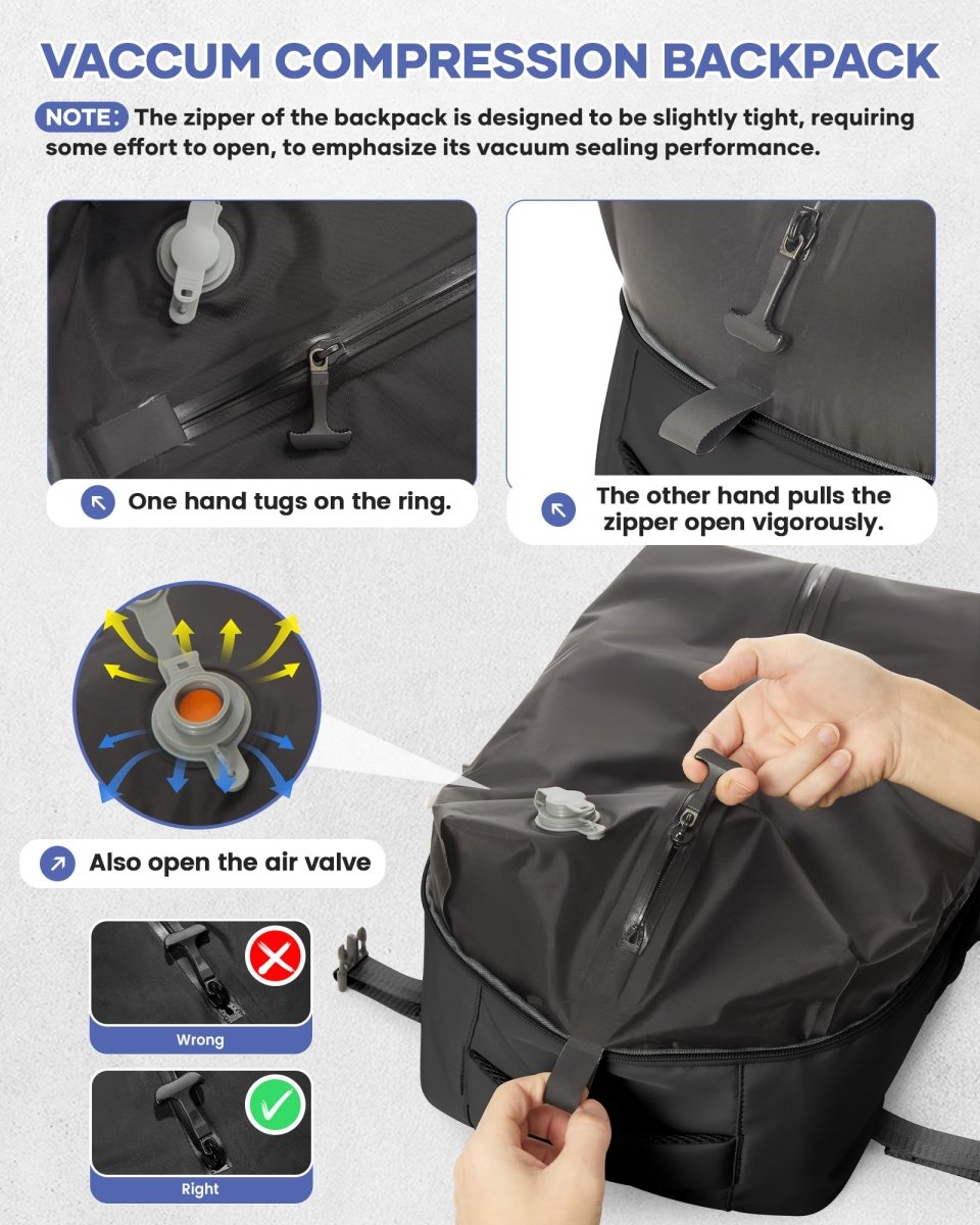 BOXSAM Vacuum Backpack Hand Luggage Airplane Bag Airbag with Vacuum System Travel Daypack Ryanair 40x20x25 and Esayjet 45x20x36 Backpack, B - black, hiking backpack - Rabadu