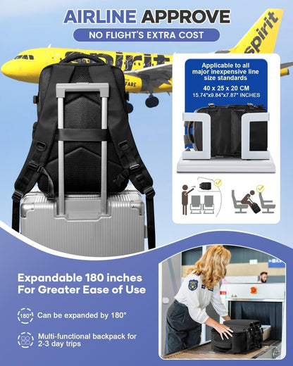 BOXSAM Vacuum Backpack Hand Luggage Airplane Bag Airbag with Vacuum System Travel Daypack Ryanair 40x20x25 and Esayjet 45x20x36 Backpack, B - black, hiking backpack - Rabadu