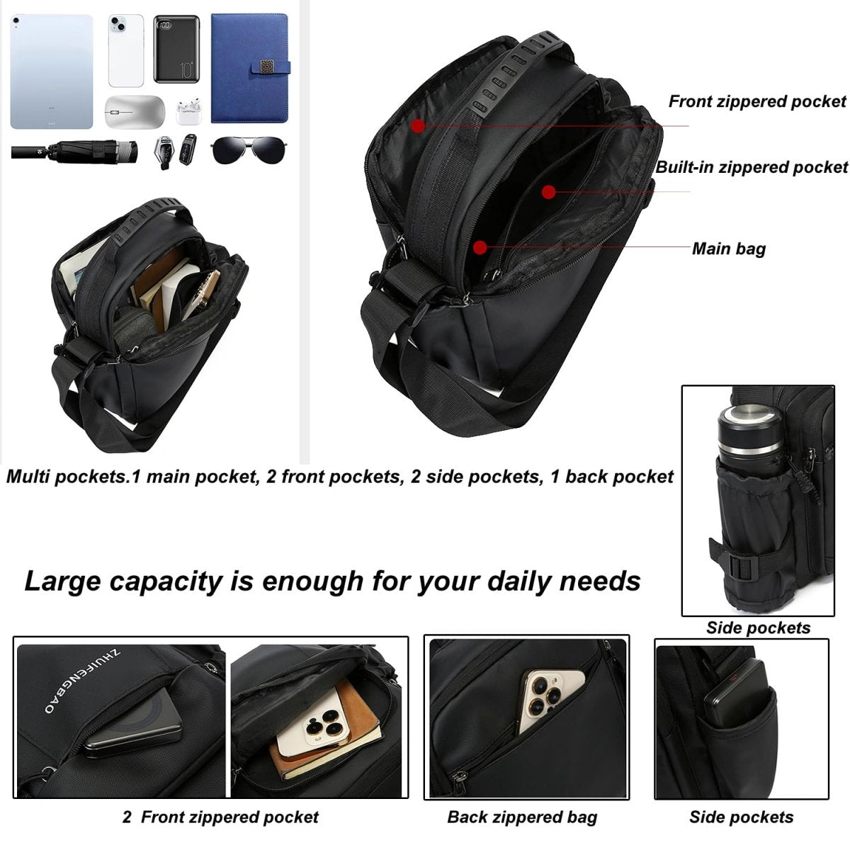 Herren Umhängetasche wasserdicht Crossbody Messenger Nylon Alltag & Reise - Rabadu