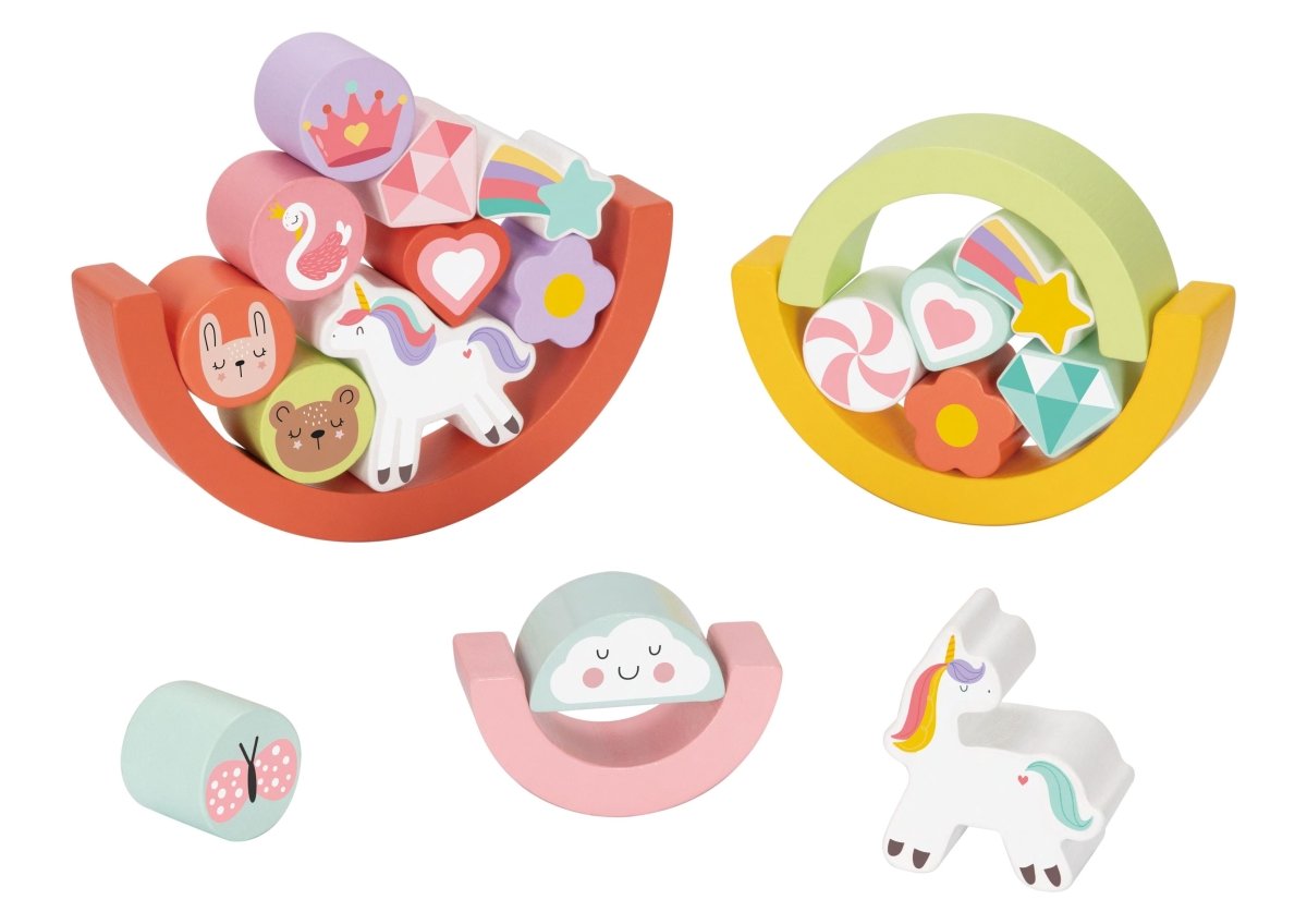 Holz Einhorn Balance Stapelspiel – Montessori Baustein - Set für Kleinkinder - Rabadu
