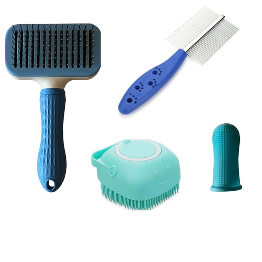 Hundebürsten - Set 4tlg für Langhaar: Entfilzer, Badebürste, Kamm, Zahnbürste - Rabadu