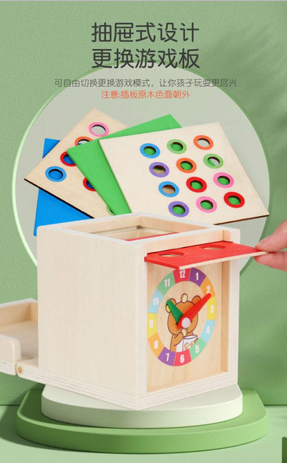 Montessori Holz Lernbox – Multifunktionales Steck - & Formenpuzzle für Kinder - Rabadu