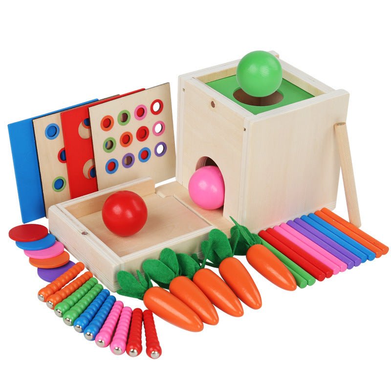 Montessori Holz Lernbox – Multifunktionales Steck - & Formenpuzzle für Kinder - Rabadu