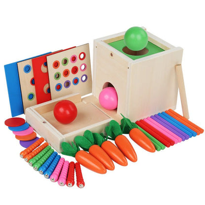 Montessori Holz Lernbox – Multifunktionales Steck - & Formenpuzzle für Kinder - Rabadu