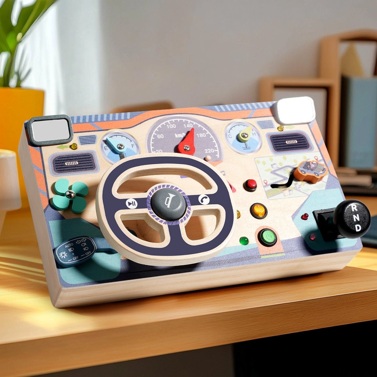 Montessori Holzlenkrad Busyboard – Lichtschalterkasten & Reisespielzeug - Rabadu