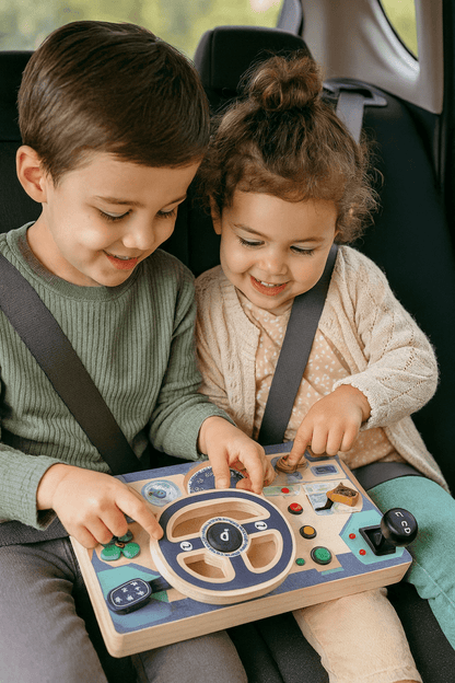 Montessori Holzlenkrad Busyboard – Lichtschalterkasten & Reisespielzeug - Rabadu