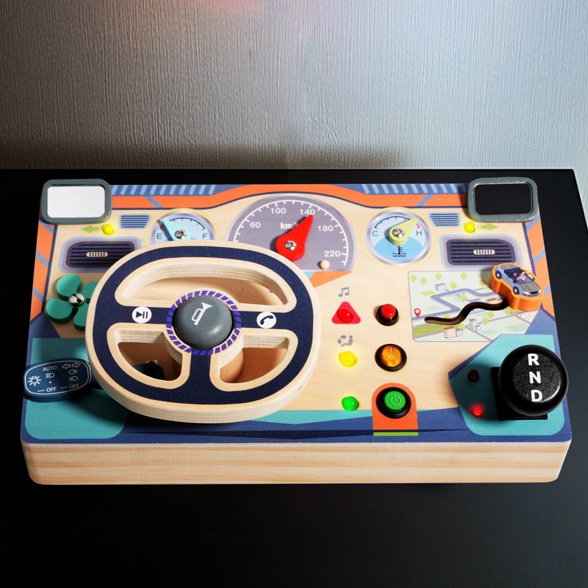 Montessori Holzlenkrad Busyboard – Lichtschalterkasten & Reisespielzeug - Rabadu