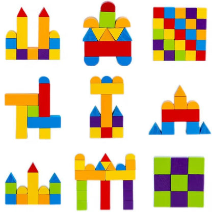 Symmetrie Spiel aus Holz mit Spiegel - mit flachen Bausteinen & Karten - Rabadu