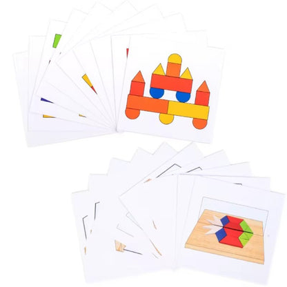 Symmetrie Spiel aus Holz mit Spiegel - mit flachen Bausteinen & Karten - Rabadu